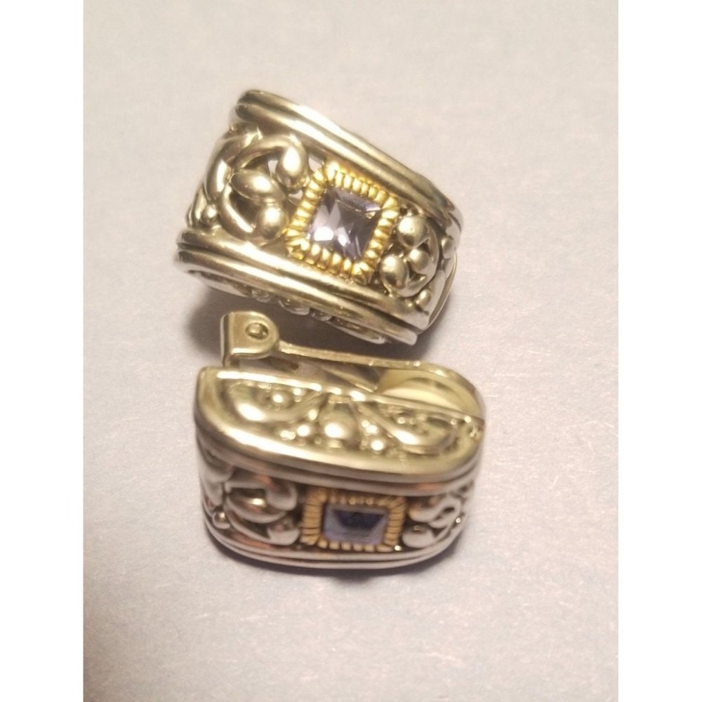 Vintage silver and goldtone earrings with rhinestone / clip-on earrings